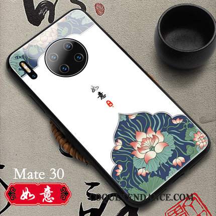 Huawei Mate 30 Coque Verre Style Chinois De Téléphone Blanc Authentique