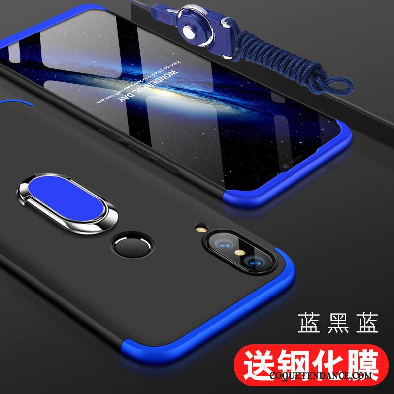 Huawei P Smart+ Coque Délavé En Daim Difficile Bleu Protection Étui