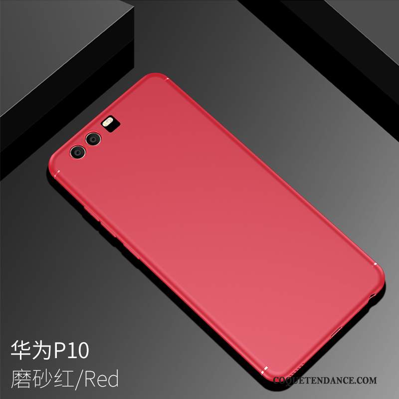 Huawei P10 Coque Rouge Étui Fluide Doux Pu Noir