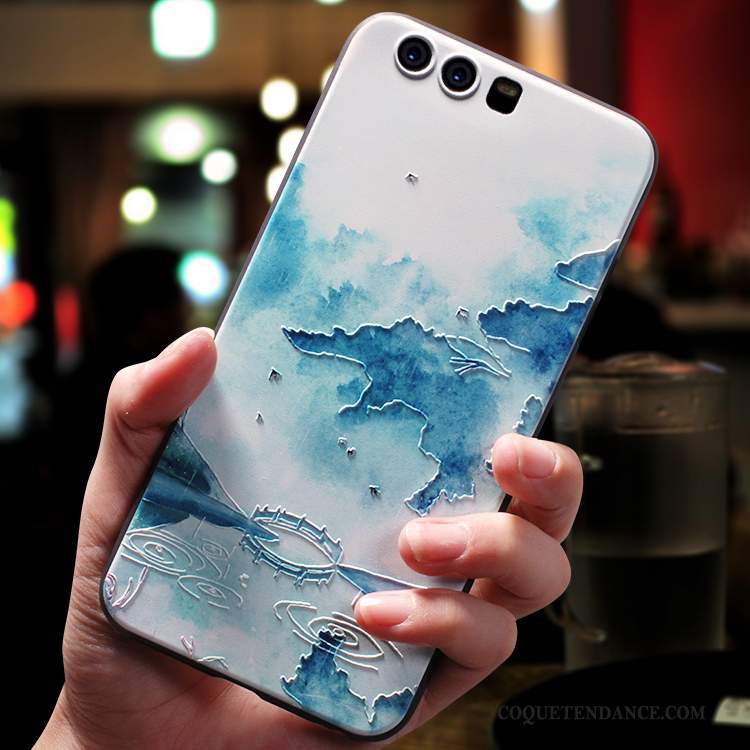 Huawei P10 Plus Coque De Téléphone Bleu Très Mince Style Chinois Fluide Doux