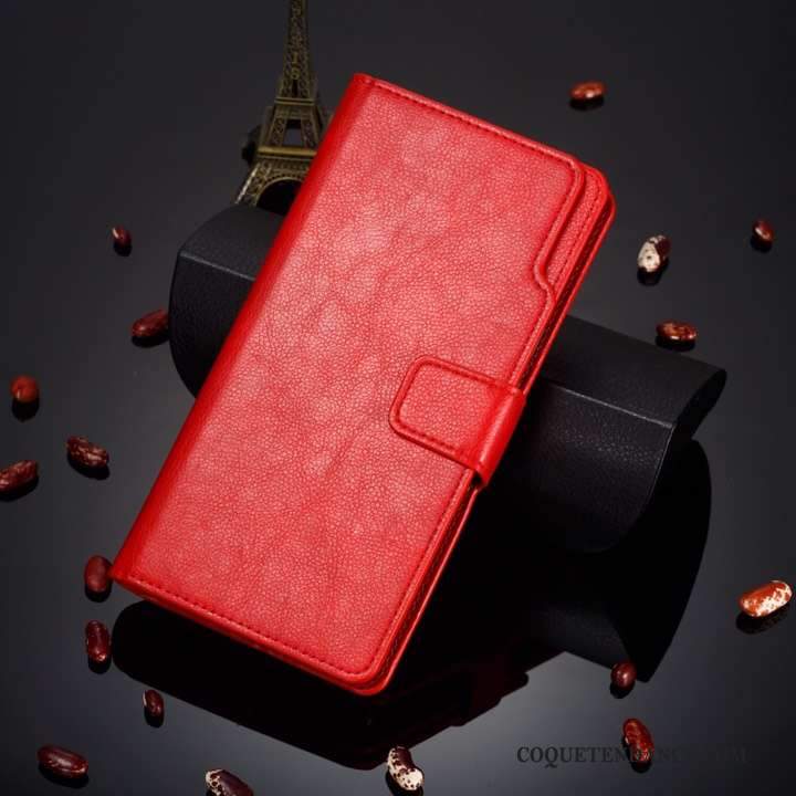 Huawei P30 Coque Carte Rouge Étui En Cuir Incassable