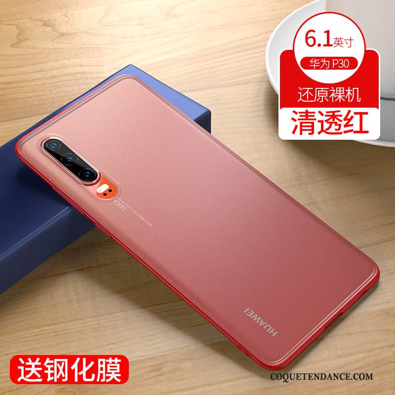 Huawei P30 Coque Protection Silicone Délavé En Daim Net Rouge