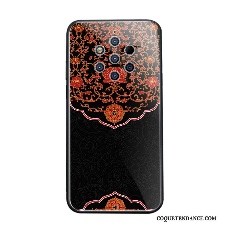 Nokia 9 Pureview Coque Style Chinois Noir Verre Net Rouge
