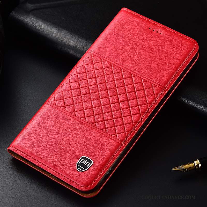 Samsung Galaxy A20s Coque Cuir Véritable Incassable Rouge De Téléphone Étui