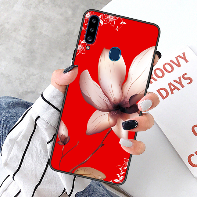 Samsung Galaxy A20s Coque Délavé En Daim Rouge Fluide Doux De Téléphone Tout Compris