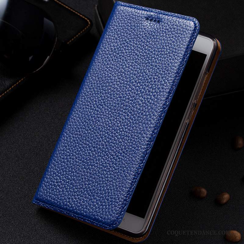 Samsung Galaxy A50 Coque Étui Cuir Véritable Étui En Cuir Incassable Bleu
