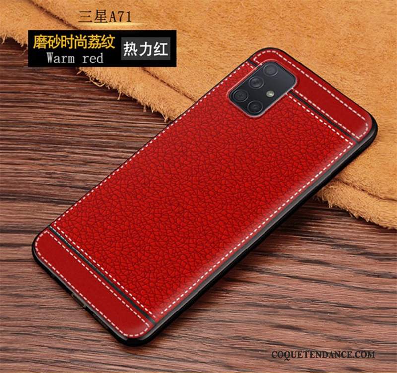 Samsung Galaxy A71 Coque De Téléphone Litchi Rouge Incassable Étui