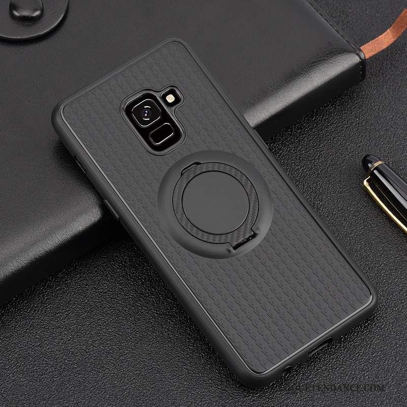 Samsung Galaxy A8 2018 Coque Protection Incassable Support Noir Anneau
