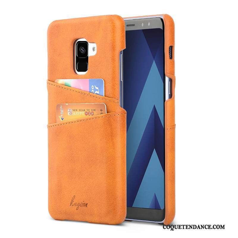 Samsung Galaxy A8+ Coque Orange Portefeuille Étui Cuir