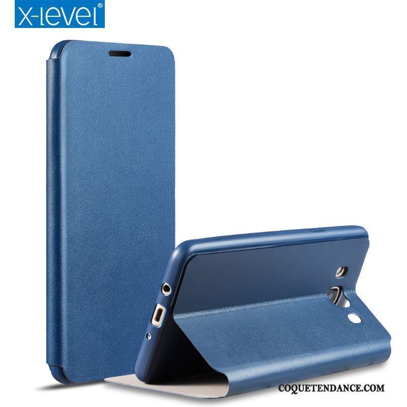 Samsung Galaxy J7 2016 Coque Clamshell De Téléphone Très Mince Bleu Marin Étui En Cuir