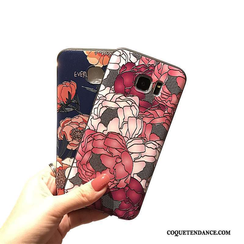 Samsung Galaxy Note 5 Coque Délavé En Daim Gaufrage Fleur De Téléphone Fluide Doux