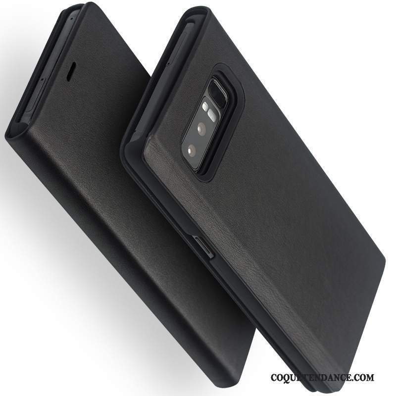 Samsung Galaxy Note 8 Coque Noir Support Étui De Téléphone Cuir Véritable