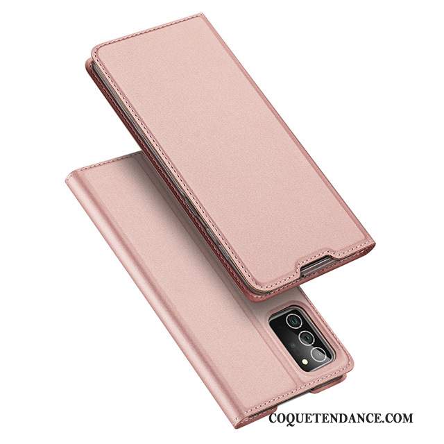 Samsung Galaxy Note20 Ultra Coque Très Mince De Téléphone Magnétisme Rose Étui En Cuir