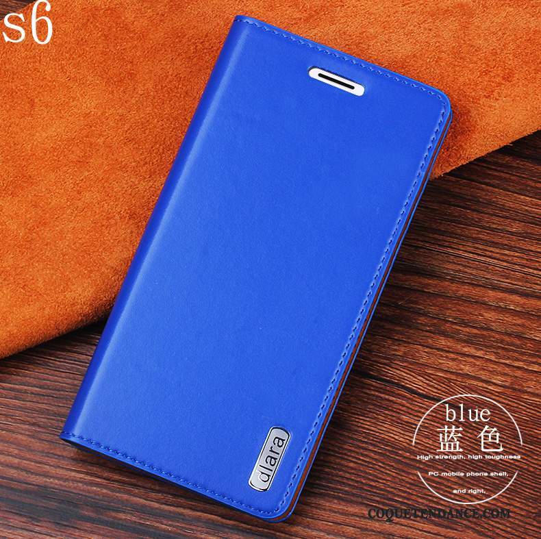 Samsung Galaxy S6 Coque Incassable Étui En Cuir De Téléphone Housse Bleu