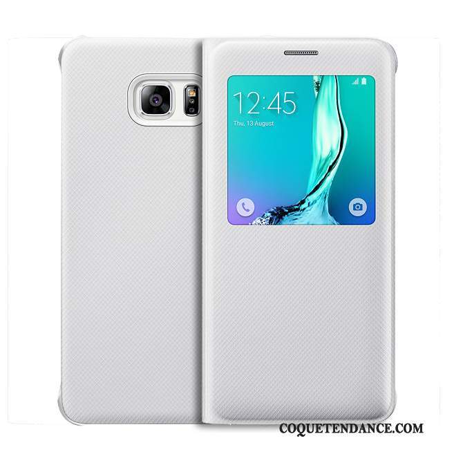Samsung Galaxy S6 Edge + Coque Blanc Étui Protection Cuir