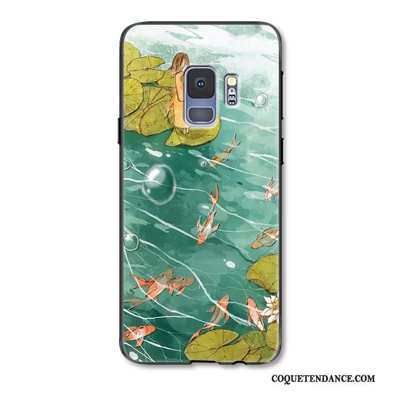 Samsung Galaxy S9 Coque Vert De Téléphone Gaufrage Délavé En Daim Étui