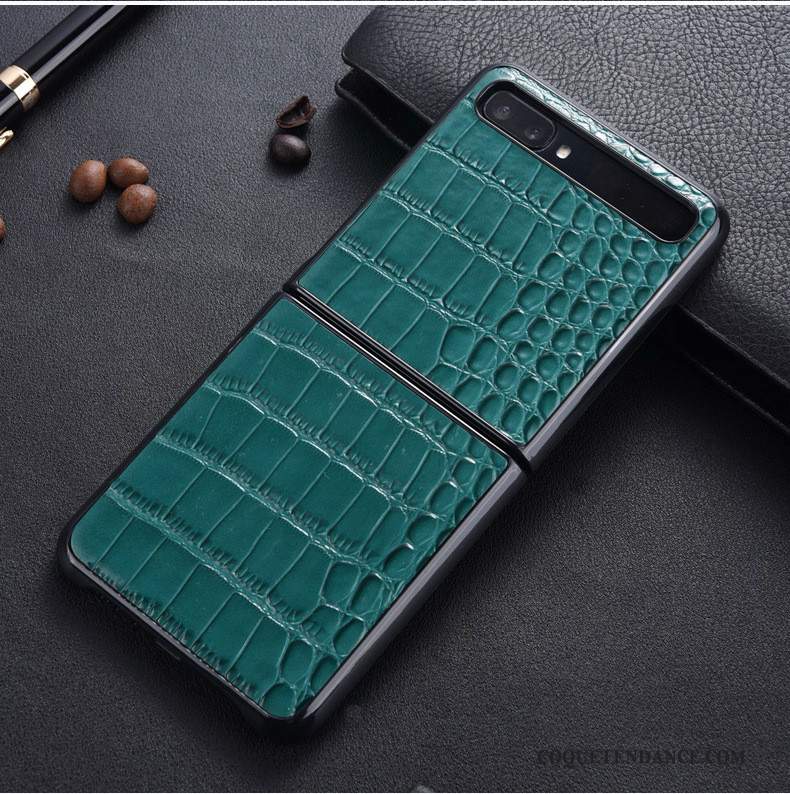 Samsung Z Flip Coque De Téléphone Étui En Cuir Protection Incassable Vert