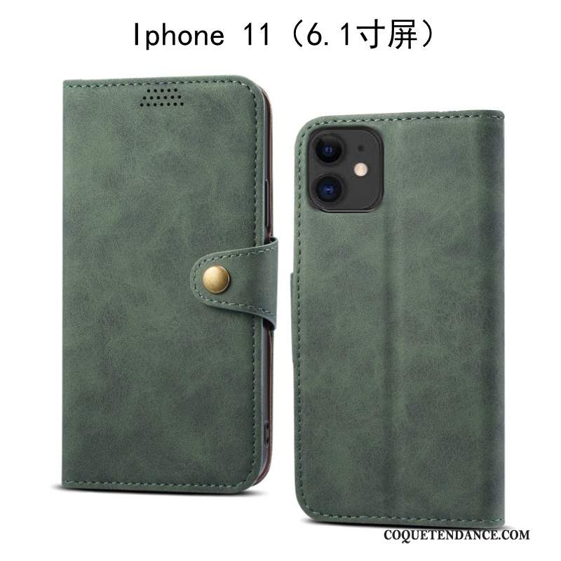 iPhone 11 Coque Étui Protection Incassable Étui En Cuir Vert