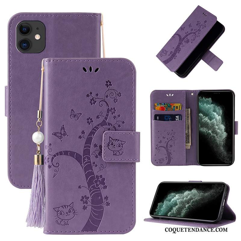 iPhone 12 Coque Étui En Cuir Incassable Violet Clamshell Silicone