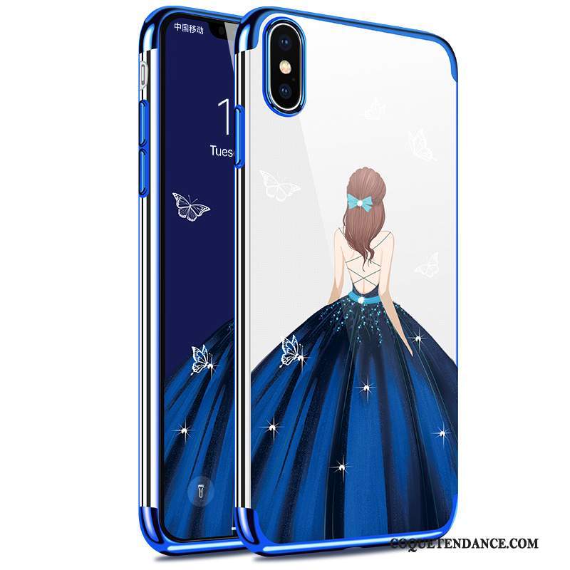 iPhone X Coque Silicone Placage Bleu Fluide Doux Très Mince