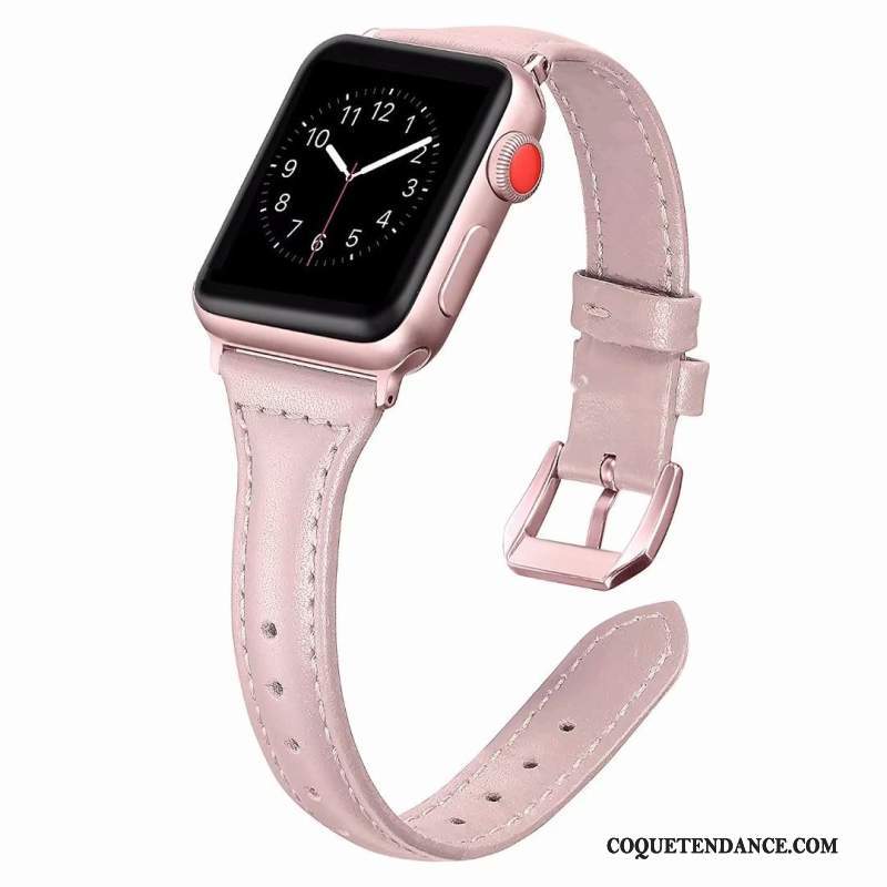 Apple Watch Series 2 Coque Côté Fin Cuir Véritable Rose