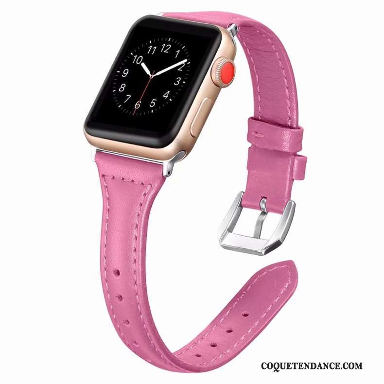 Apple Watch Series 2 Coque Côté Fin Cuir Véritable Rose