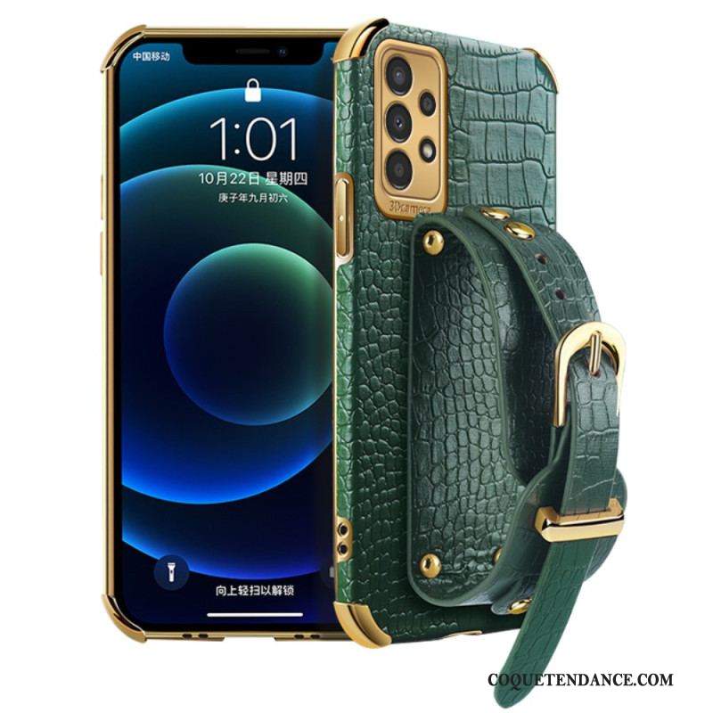 Coque Samsung Galaxy A13 Style Crocodile avec Sangle Support