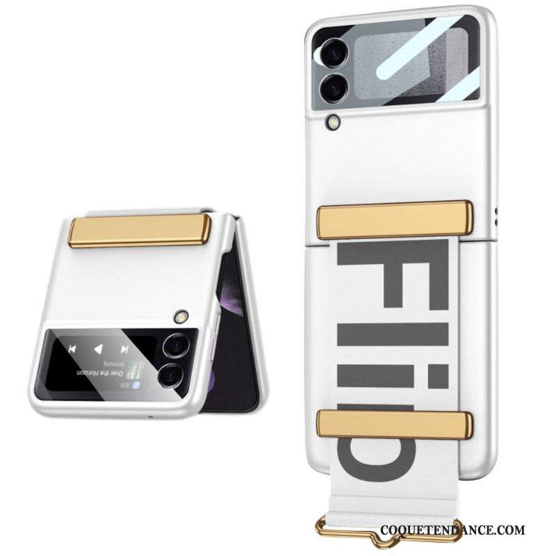 Coque Samsung Galaxy Z Flip 3 5G Verre Trempé et Sangle Lettres GKK