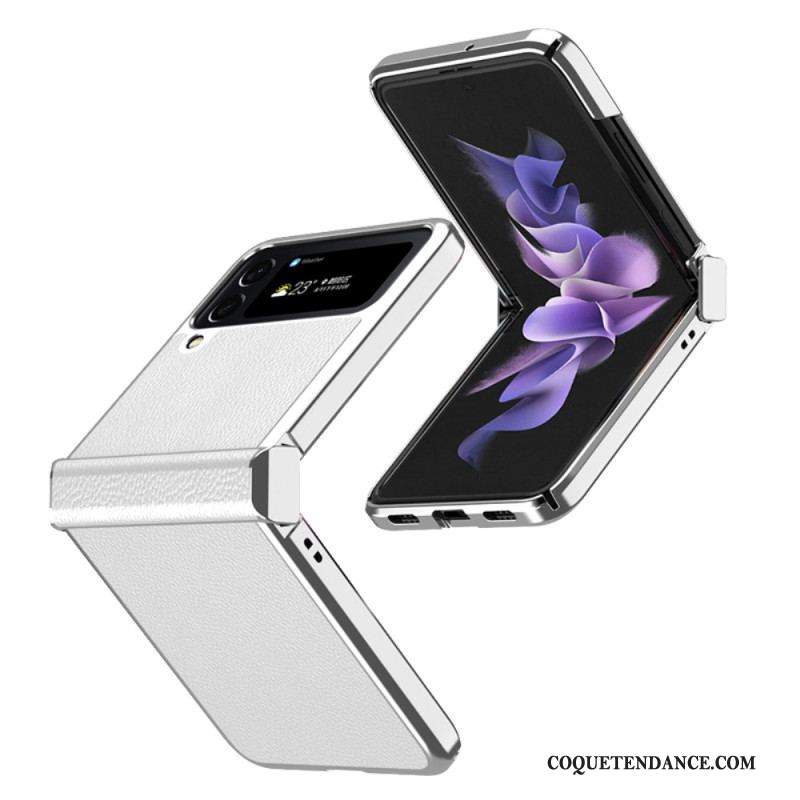 Coque Samsung Galaxy Z Flip 4 Cuir Litchi Rebords Métal