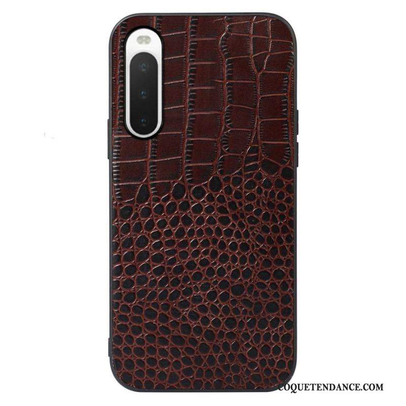 Coque Sony Xperia 10 IV Véritable Cuir Texture Crocodile