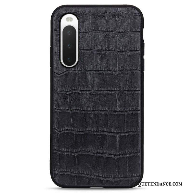 Coque Sony Xperia 10 IV Véritable Cuir Texture Crocodile