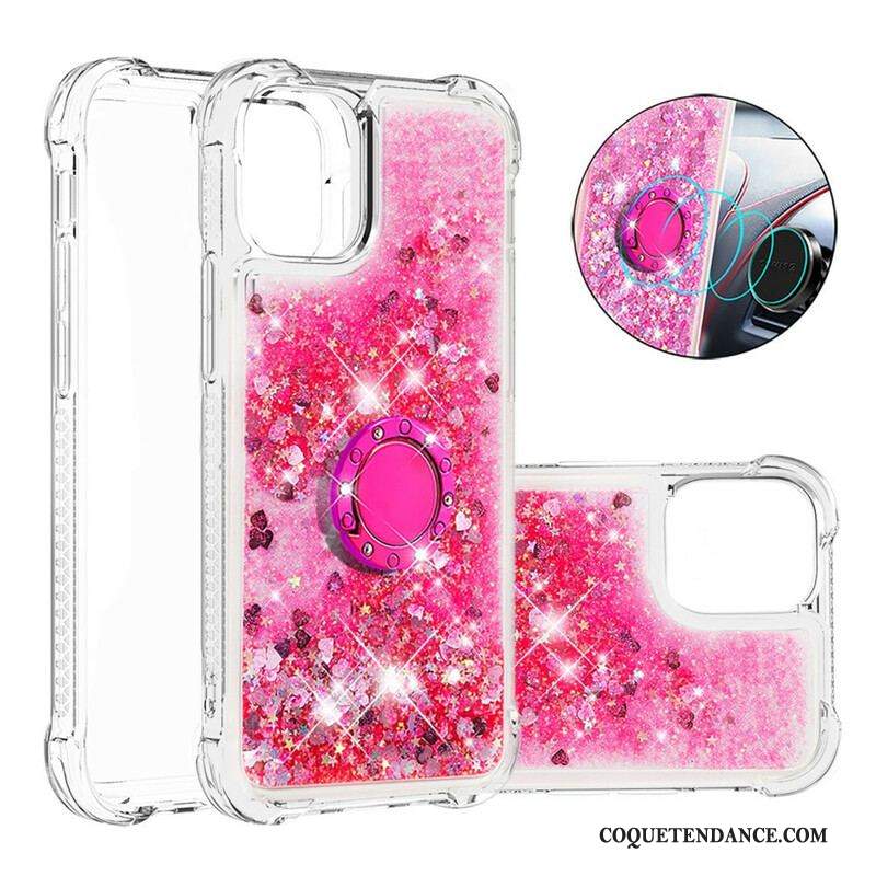 Coque iPhone 13 Mini Paillettes avec Anneau-Support