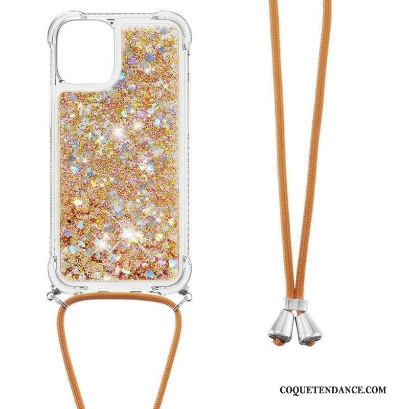 Coque iPhone 13 Mini Paillettes avec Cordon