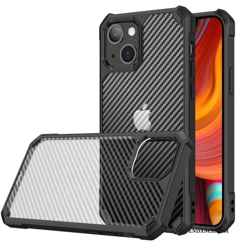 Coque iPhone 14 Transparente Texture Fibre Carbone