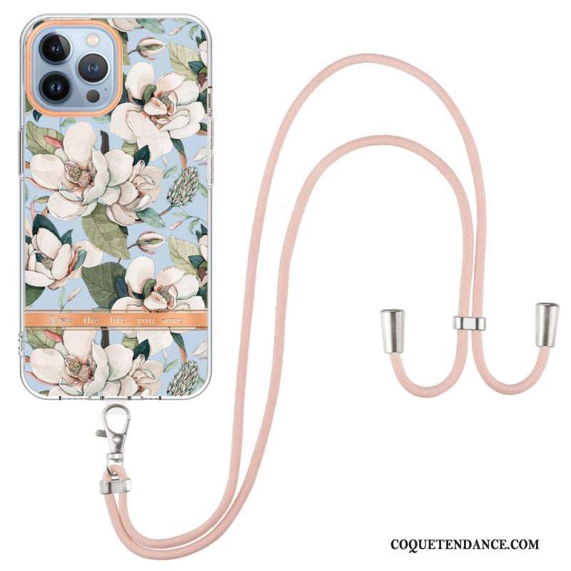 Coque iPhone 15 Pro Max à Cordon Fleurs