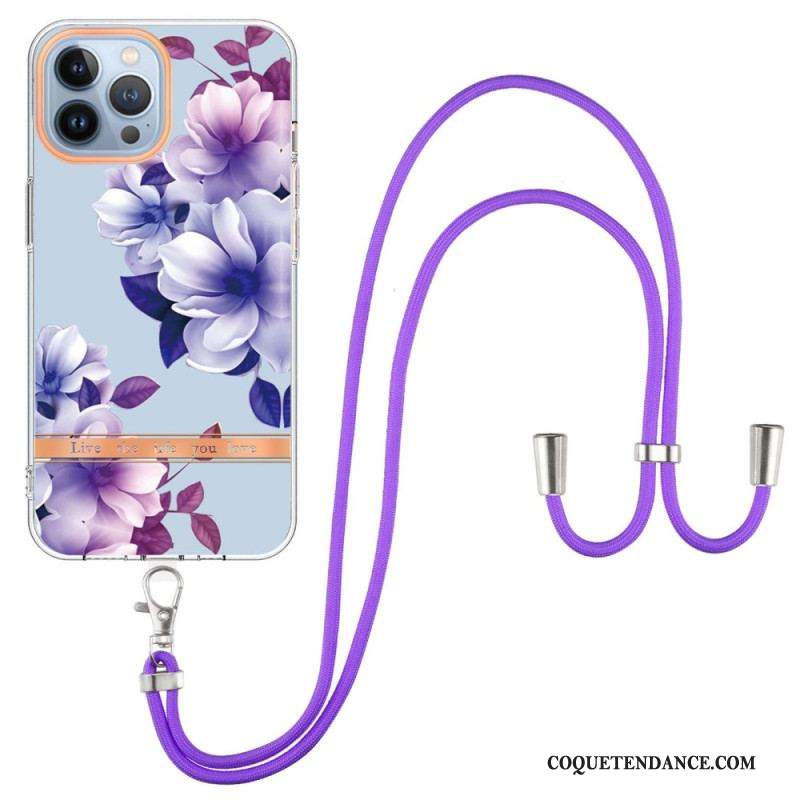 Coque iPhone 15 Pro Max à Cordon Fleurs