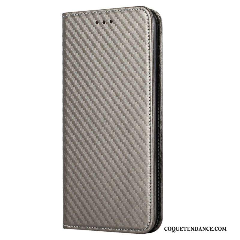 Flip Cover Samsung Galaxy S23 5G Style Fibre Carbone à Lanière