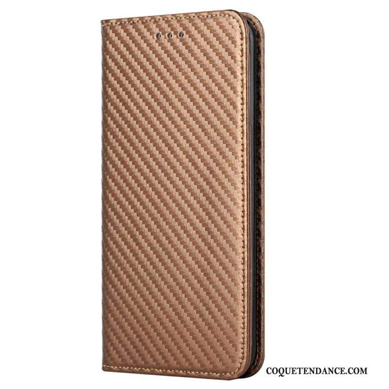 Flip Cover Samsung Galaxy S23 5G Style Fibre Carbone à Lanière