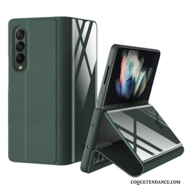 Flip Cover Samsung Galaxy Z Fold 3 5G Verre Trempé et Simili Cuir