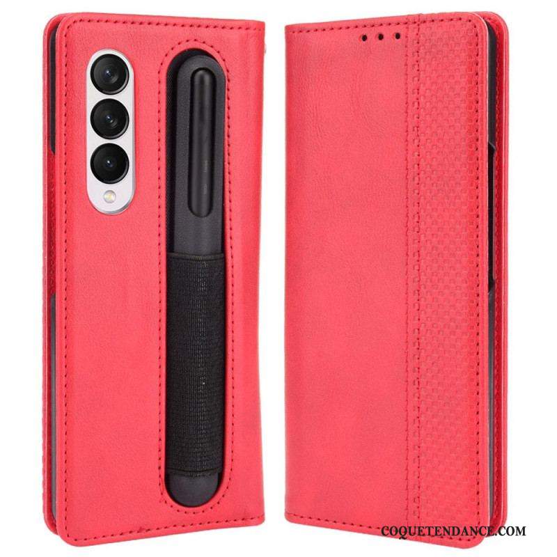 Flip Cover Samsung Galaxy Z Fold 4 Rétro Rangment à Stylet