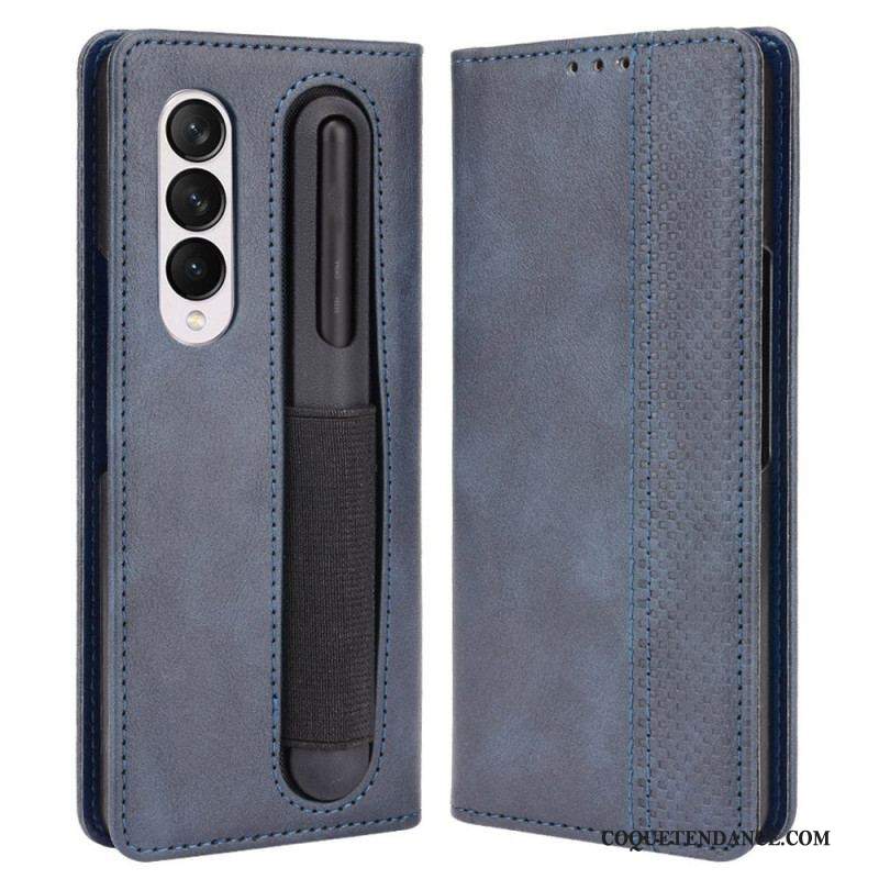 Flip Cover Samsung Galaxy Z Fold 4 Rétro Rangment à Stylet