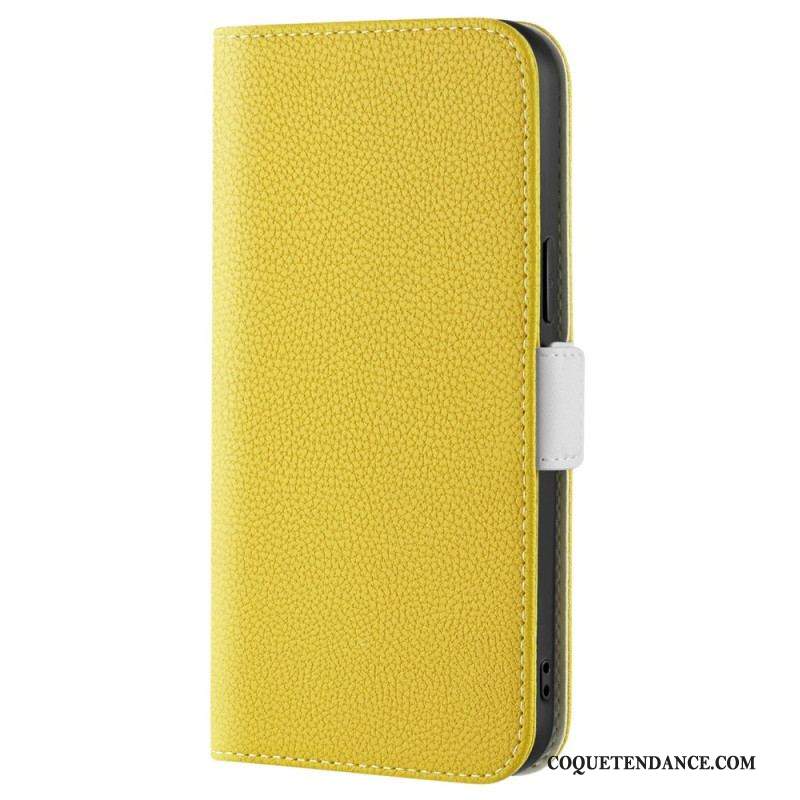 Flip Cover iPhone 14 Simili Cuir Litchi