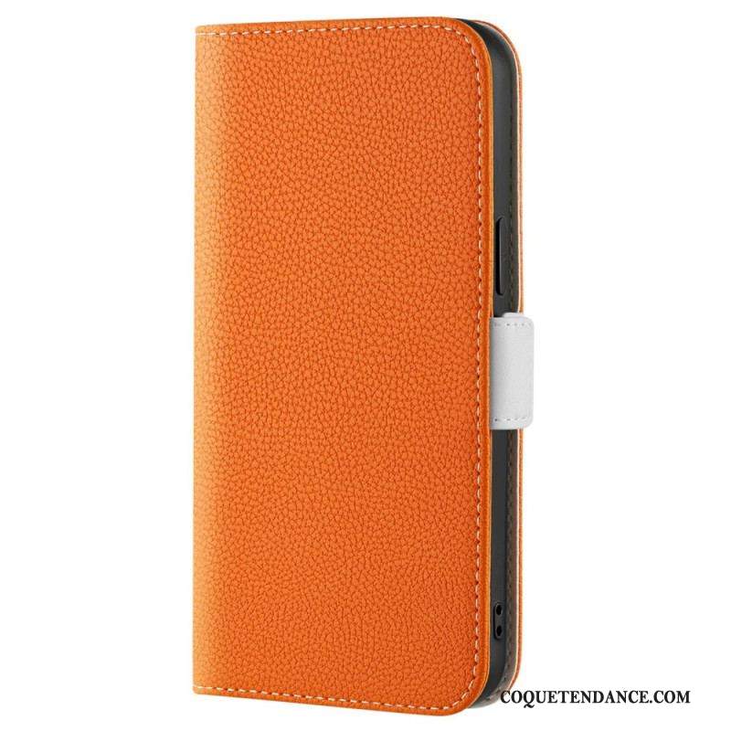 Flip Cover iPhone 14 Simili Cuir Litchi