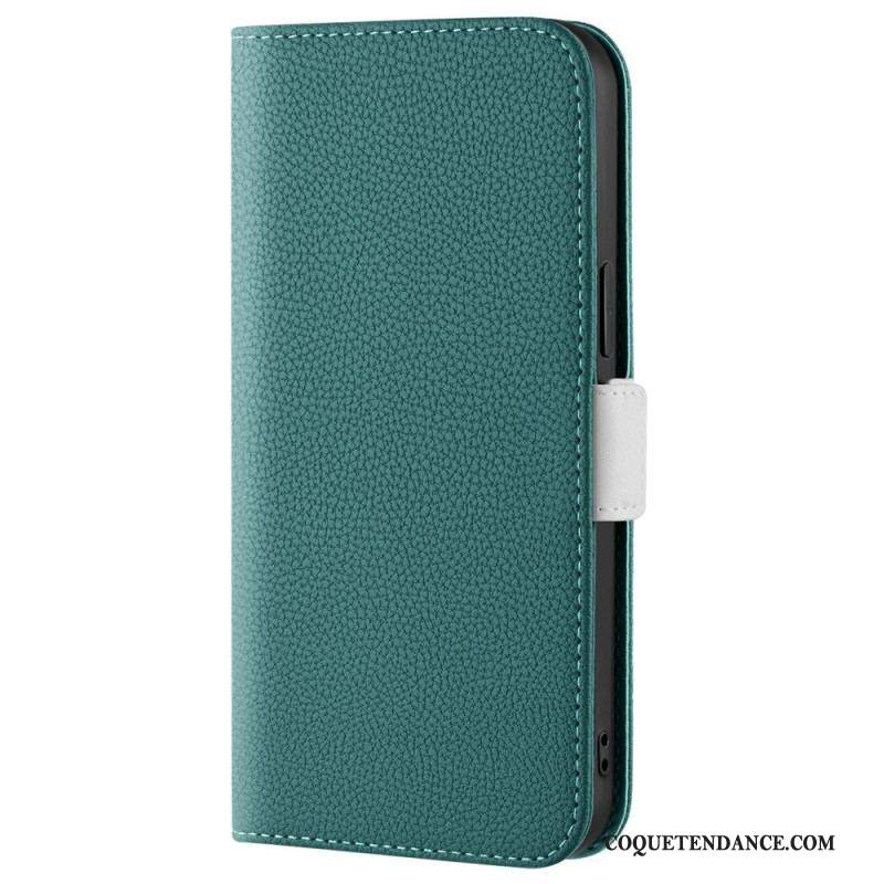 Flip Cover iPhone 14 Simili Cuir Litchi