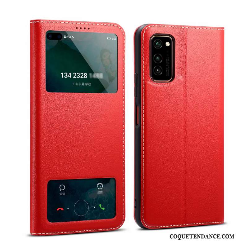 Honor 30 Pro Coque Étui En Cuir Protection Rouge Cuir Véritable