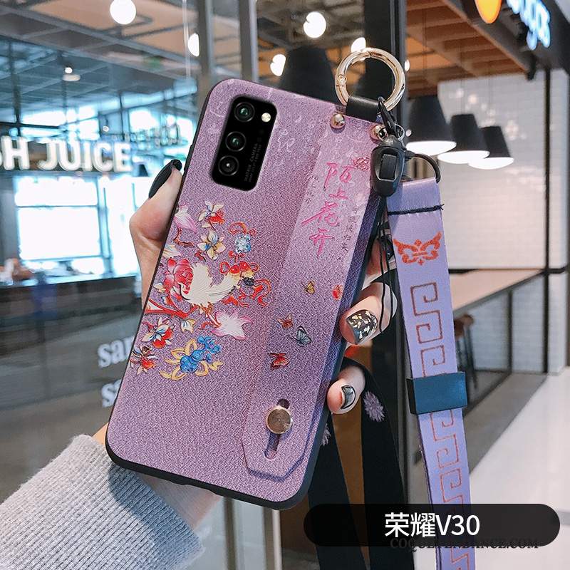 Honor View30 Coque Étui De Téléphone Ornements Suspendus Protection Violet