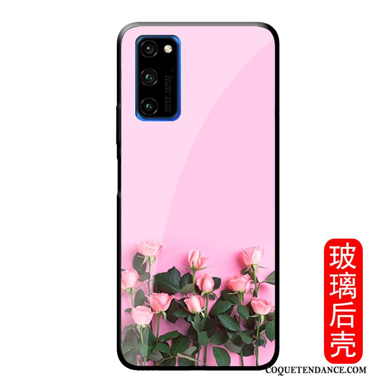 Honor View30 Pro Coque Simple Fleur Charmant Rose Verre Trempé