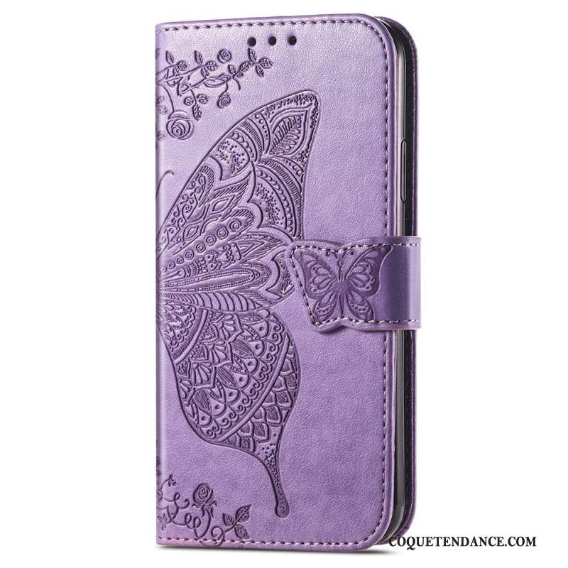 Housse Samsung Galaxy S24 Ultra 5G Papillon Baroque à Lanière