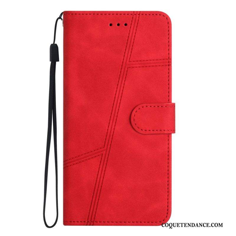 Housse Xiaomi Redmi Note 12/Poco X5 5G Style Cuir Géométrique à Lanière