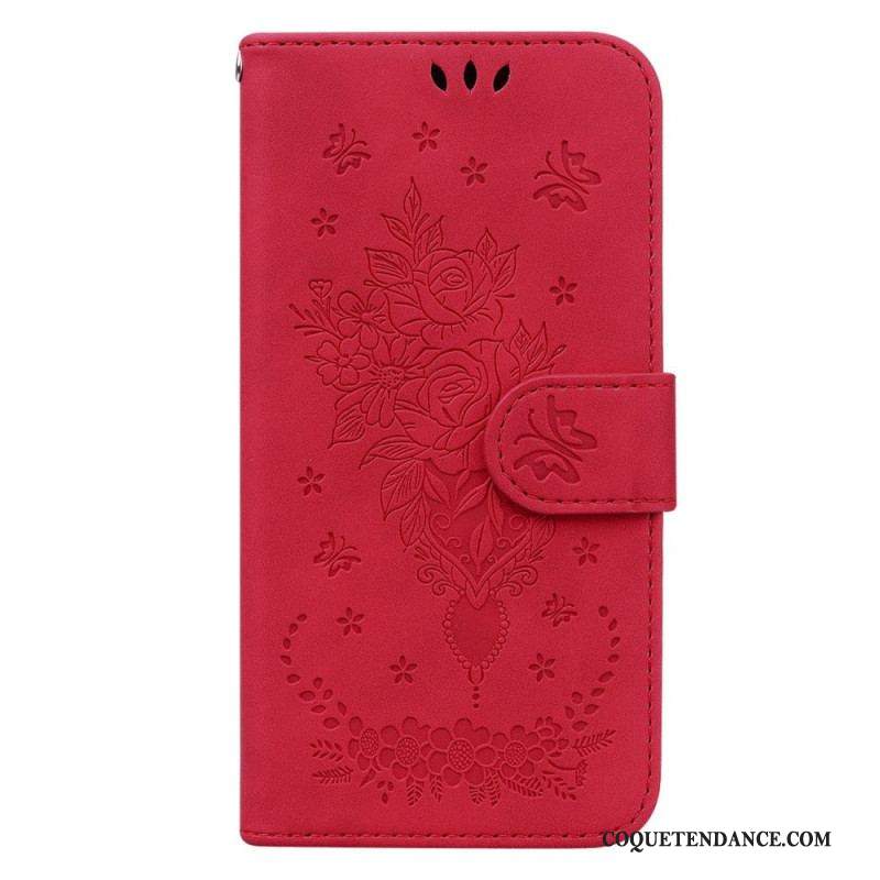 Housse Xiaomi Redmi Note 12/Poco X5 Roses et Papillons à Lanière